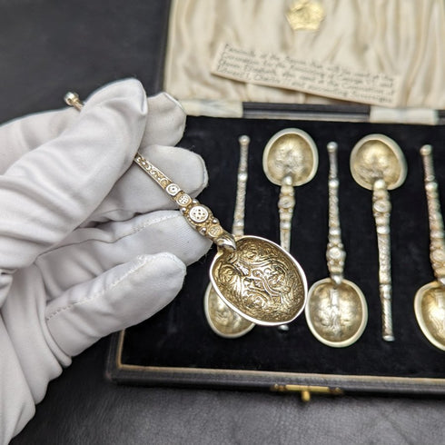 1936 British Vintage Sterling Silver Annoying Spoons Set of 6 in a Case